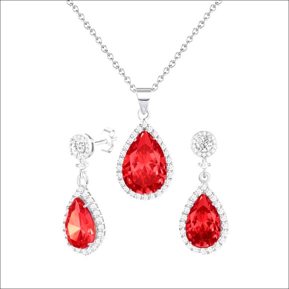 Other - 925 Sterling Silver Teardrop Dangle Earrings Necklace Set Rhinestone Wedding